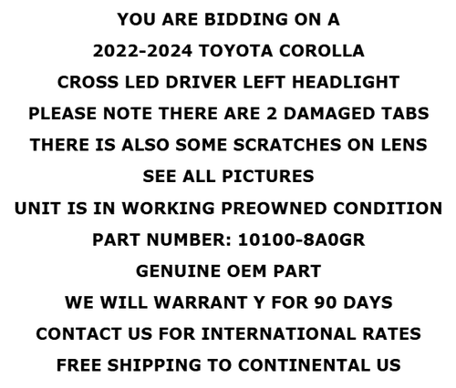 2022-2024 Totota Corolla Cross Driver LED Driver Left Headlight Lamp OEM - Picture 2 of 18