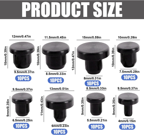 80 Tappi in Gomma in Silicone Nero Solido Tappo Cieco Rotondo in Silicone Morbid - Foto 2 di 6
