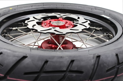 KKE 17" Supermoto Cush Drive Tires Wheels Set Fit Honda XR650R 2000-2008 Red Hub - Picture 12 of 16