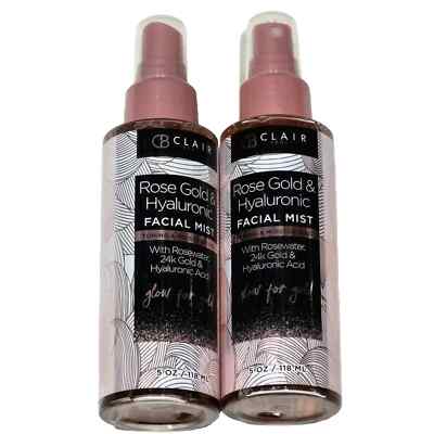 Clair Beauty Rose Gold & Hyaluronic Facial Mist Toning Moisturizing 5oz. 2 Pack
