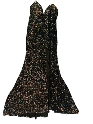 Johnathan Kayne Black Sequin Formal Prom Dress Size 14