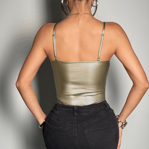 New Ladies Strappy Vest Tops Bodysuits Satin Silk Tummy Control Romper Corset - Picture 17 of 24