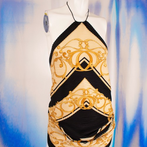Christian Dior schwarz elfenbein gold Seidenmischung Paisley Damen hinten offen Top Größe S M - Bild 10 von 12