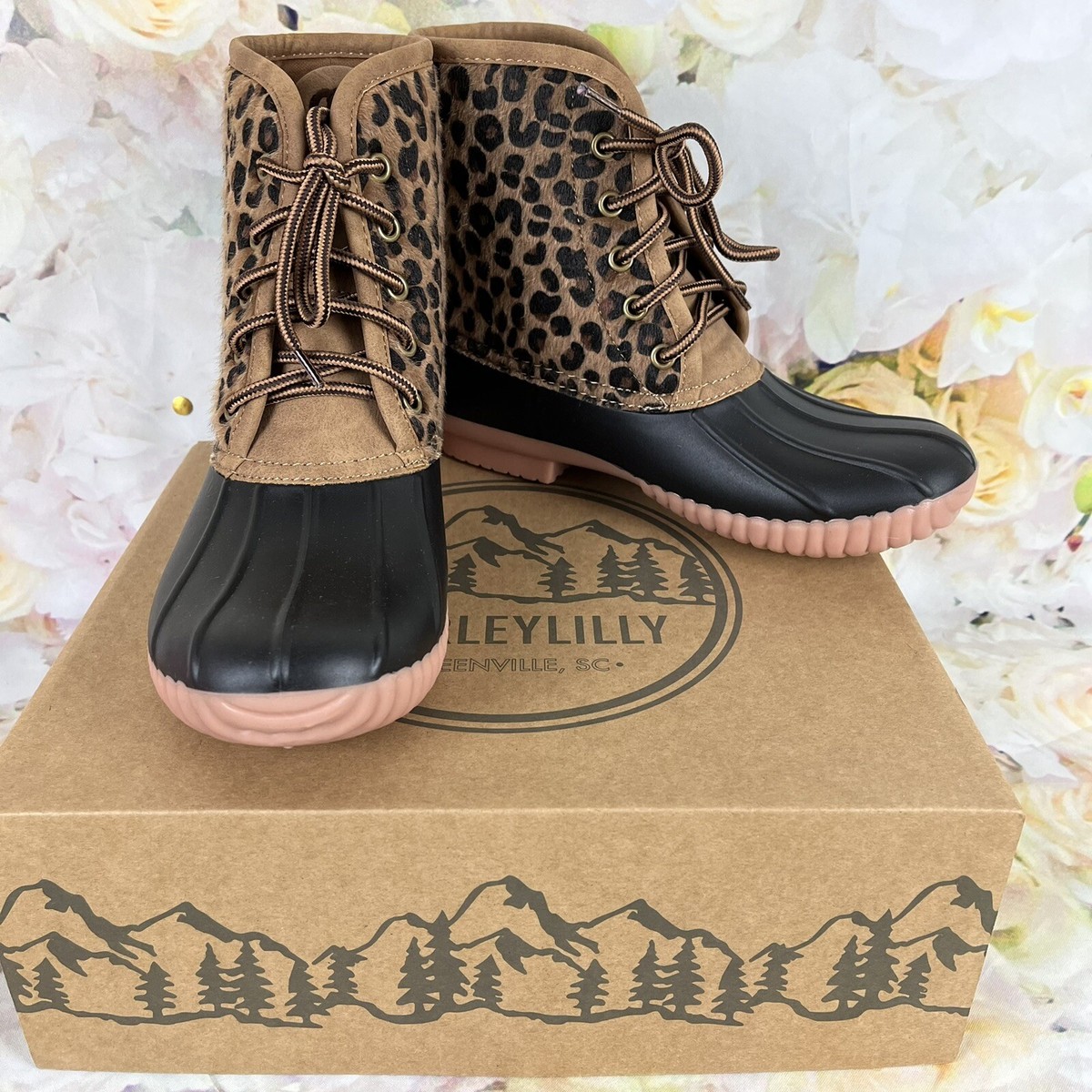 Marley Lilly Duck Boots Size Womens Leopard Cheetah Faux Fur SSM