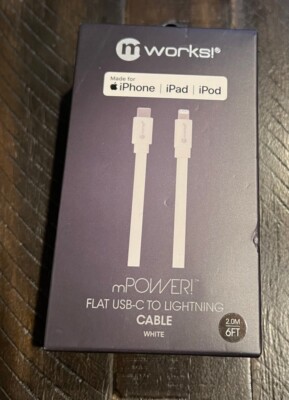 mWorks! (2m/6-ft) USB-C to 8-Pin MFi Charge/Sync Cable for iPhone/iPad - White