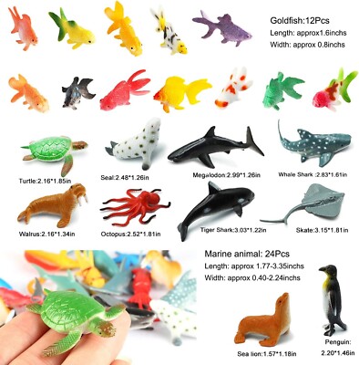 36 Pack Ocean Sea Animals Bath Toys 2-4 inch Rubber Ocean