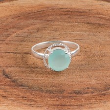 Aqua Chalcedony Gemstone 925 Sterling Silver Jewelry Handmade Ring Gift For Wife