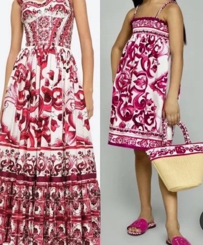 NWT Dolce & Gabbana Little Girl's Majolica Print Sundress In Fuchsia/Pink Sz 8 - Picture 5 of 23