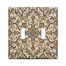 Tan Teal Terracotta Floral Tile Light Switch Plate Cover Decorative Toggle