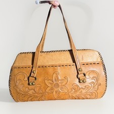 Vintage Western Hand Tooled Leather Purse / Handbag with Floral Design