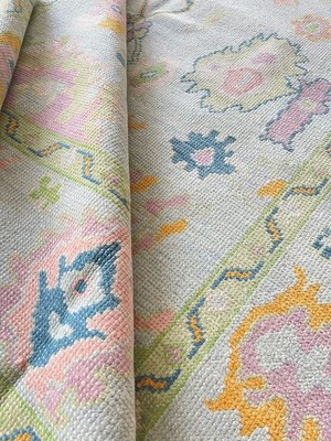Pastel Oushak Rug Handmade Turkish Wool Area Rug Vintage Cottage Decor