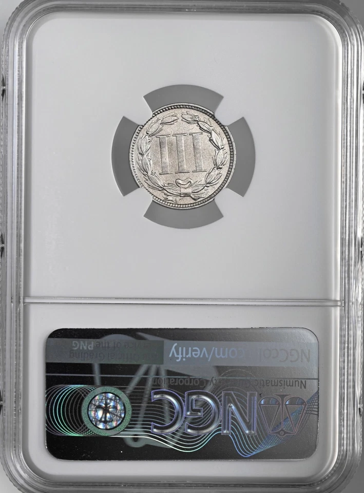 1867  3CN THREE CENT NICKEL  NGC AU DETAILS "CLEANED" (SCRATCH)   #8404746-036 - Image 4 of 4