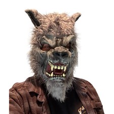 Vtg Werewolf Wolfman Latex Mask Adult Faux Fur Horror Halloween Costume