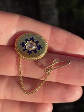18ct Gold Victorian Rose Cut Diamond Enamel Brooch 5.9 Grams
