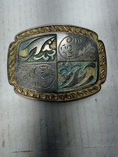 Western Belt Buckle Turquoise, Gold, Silver