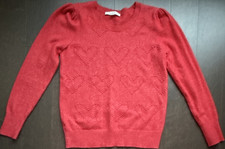 LOFT Womens Red Hearts Pattern Knit Crew Neck...