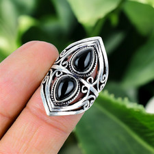 Black Onyx Ring 925 Sterling Silver Ring Handmade Gemstone Ring Women's Ring