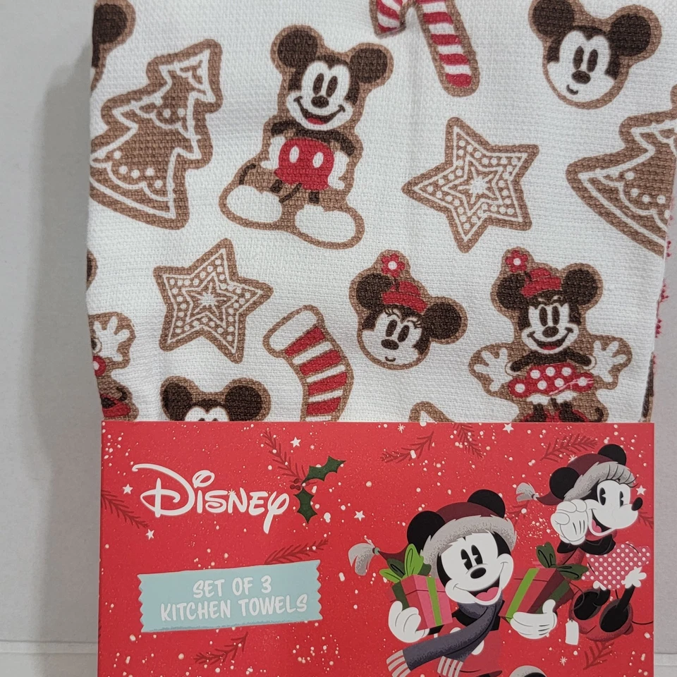 NUEVO 2025 Disney Mickey Minnie Juego de 3 Toallas de Cocina Vacaciones Navidad Galletas Foto 2 de 4