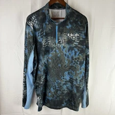 Huk Men’s XL Fishing Shirt Kryptek Neptune Blue Long Sleeve 1/4 Zip Performance
