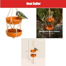 Mangeoire à oiseaux suspendue bambou 2 plateaux abreuvoir jardin