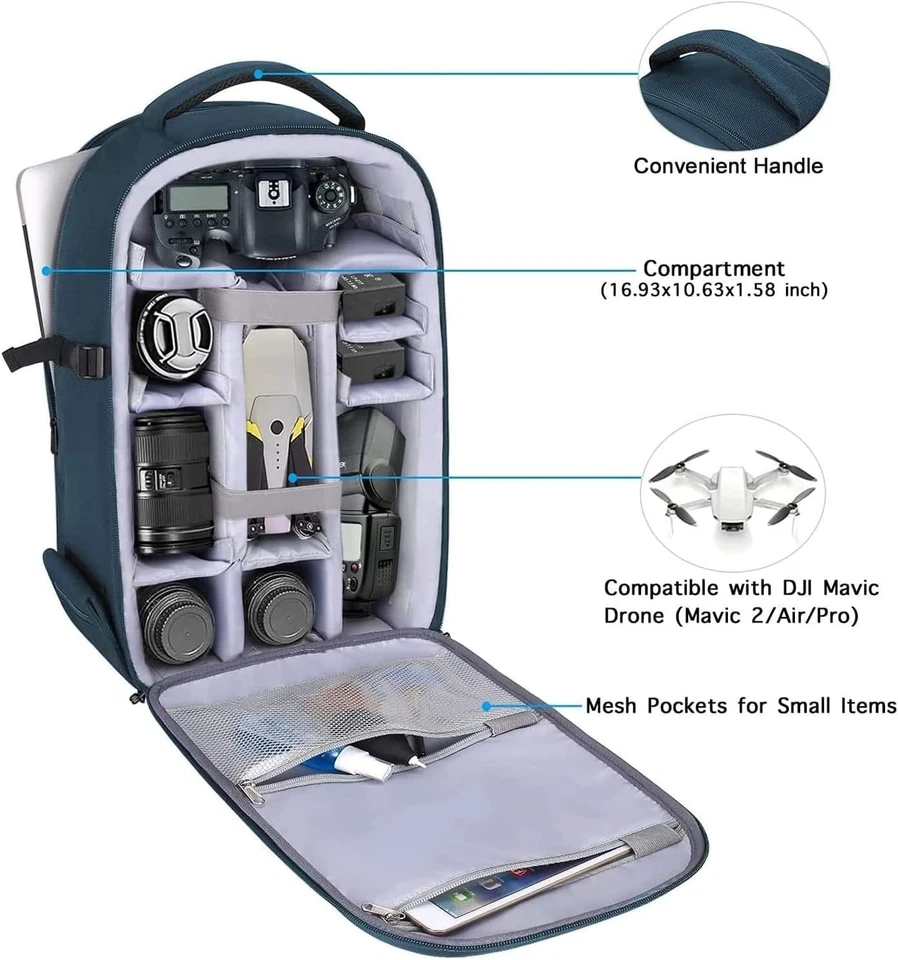 Mochila de fotografía verde azulado profundo con estuche impermeable Foto 4 de 4