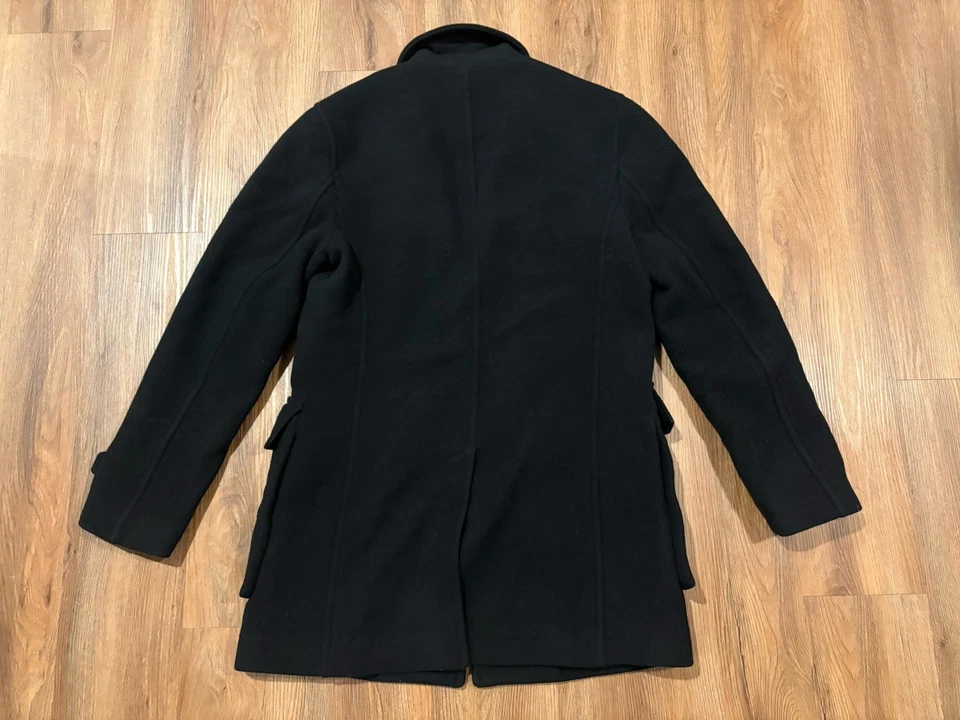 Abrigo largo con solapa de muesca para hombre, negro, talla pequeña, nuevo, lana, abrigo Foto 3 de 4