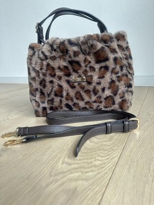 Evex by Krizia Leopard Handbag Tote Bag w/Shoulder Strap Faux Fur in Brown USED