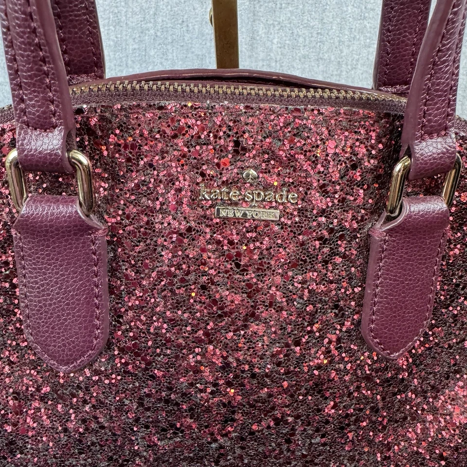 Kate Spade Glitter Dome Satchel Crossbody Burgundy Wine Purse Bag - Image 4 of 4