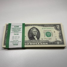 Uncirculated Uncertified $2 US Federal Reserve Small Notes for