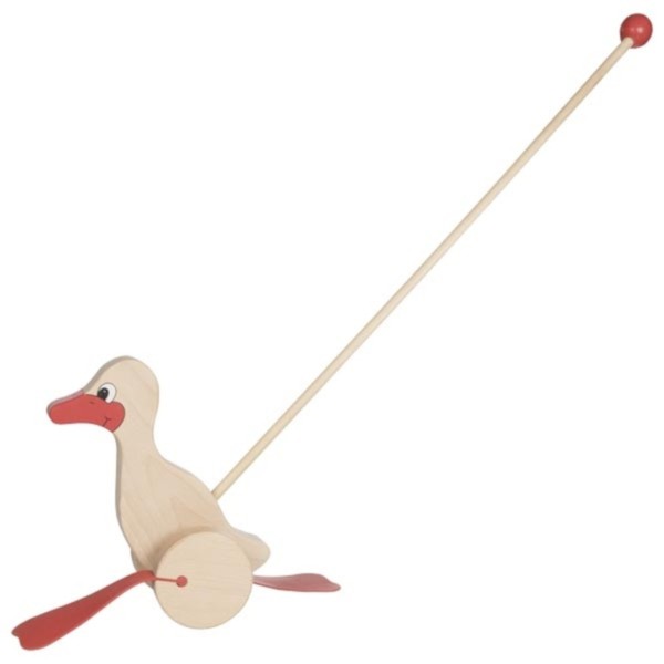 Goki Schiebetier Ente Aus Holz Mit Schiebestab LäNge Ca. 59Cm WP004 Neu-image