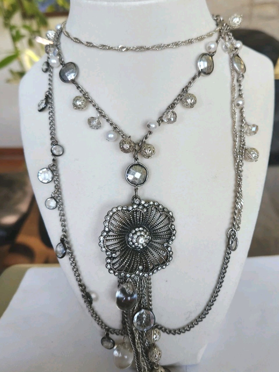 Express Statement Necklace Silver Tone Multi Stra… - image 3