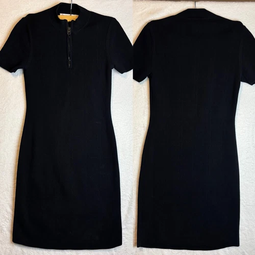 Abito Christian Dior zip scollo V cotone tessuto nero US 6 Medium autentico nuovo senza etichette