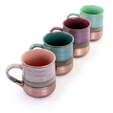 Gibson Home Stoneware Mug 18oz Assorted Color Copper Bottom Microwave Safe Set-4