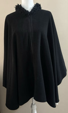 Women's Gothic Academic Wool Blend Black Collared Zippered Cape Cloak Italy Chic