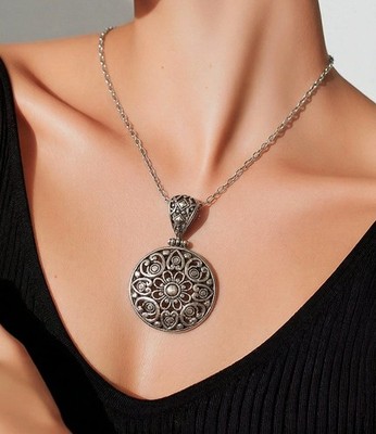 Großer Bali 925 Sterling Silber Anhänger verziert Mandala Blume Statement