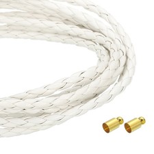 4mm 2.19 Yards Braided Leather Cords, Round Leather Strap Necklaces, White