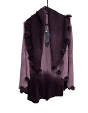 Venice Blue OS Lavender Purple Ombre Knit Vest Embroidered Details Pom Pom