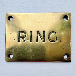 Antique Vintage Retro c1900 1910 “RING” Brass Door Advertising Sign Not Enamel
