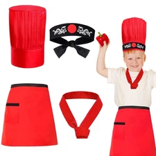 Hibachi Chef Hat Teppanyaki Tall Chef Cap With Hachimaki Headband Tie Apron f...