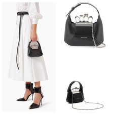 ALEXANDER MCQUEEN Jewelled Hobo Mini Bag BLACK Leather Knuckle Handle Chain