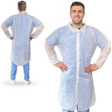 White Polypropylene Disposable Lab Coats Elastic Wrists 10 Count XXL
