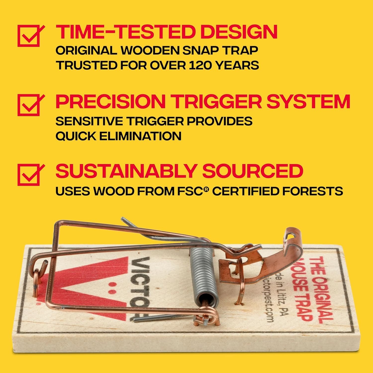 Victor M150-12 Metal Pedal Sustainably Sourced FSC Wood Snap Mouse Trap-12 Traps