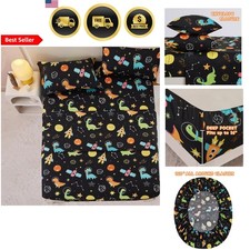Dinosaur Space Twin Sheets Set Kids Bed Sheets with Pillowcases Microfiber