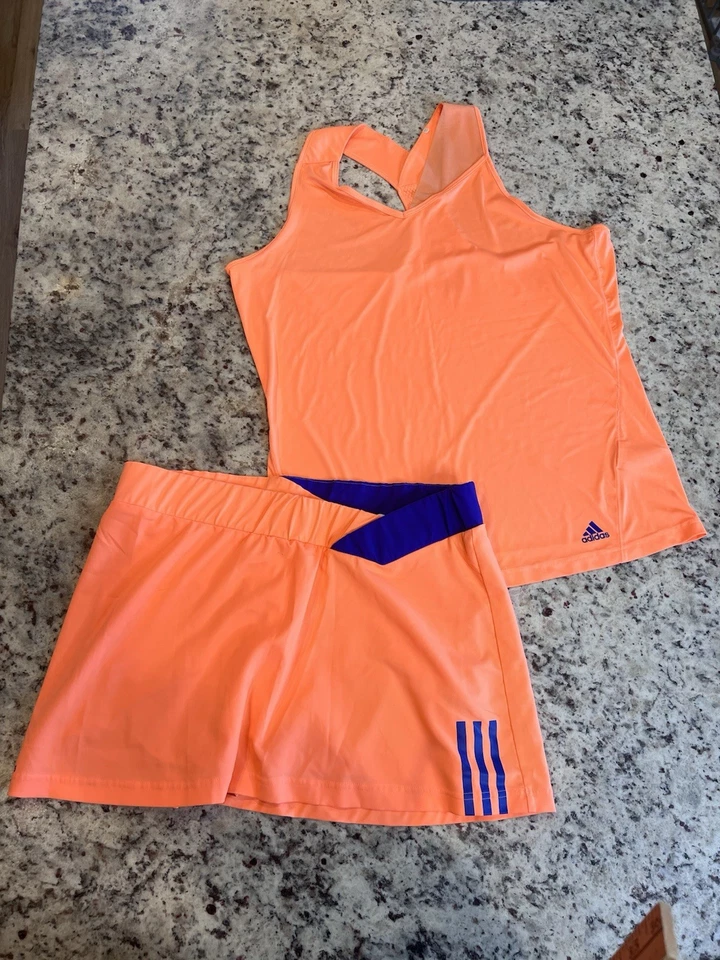 🌺 ADIDAS Tennis  Pickleball Golf Set Top Sz XL & Skort Sz L Color Orange 🌺 EUC - Image 3 of 4