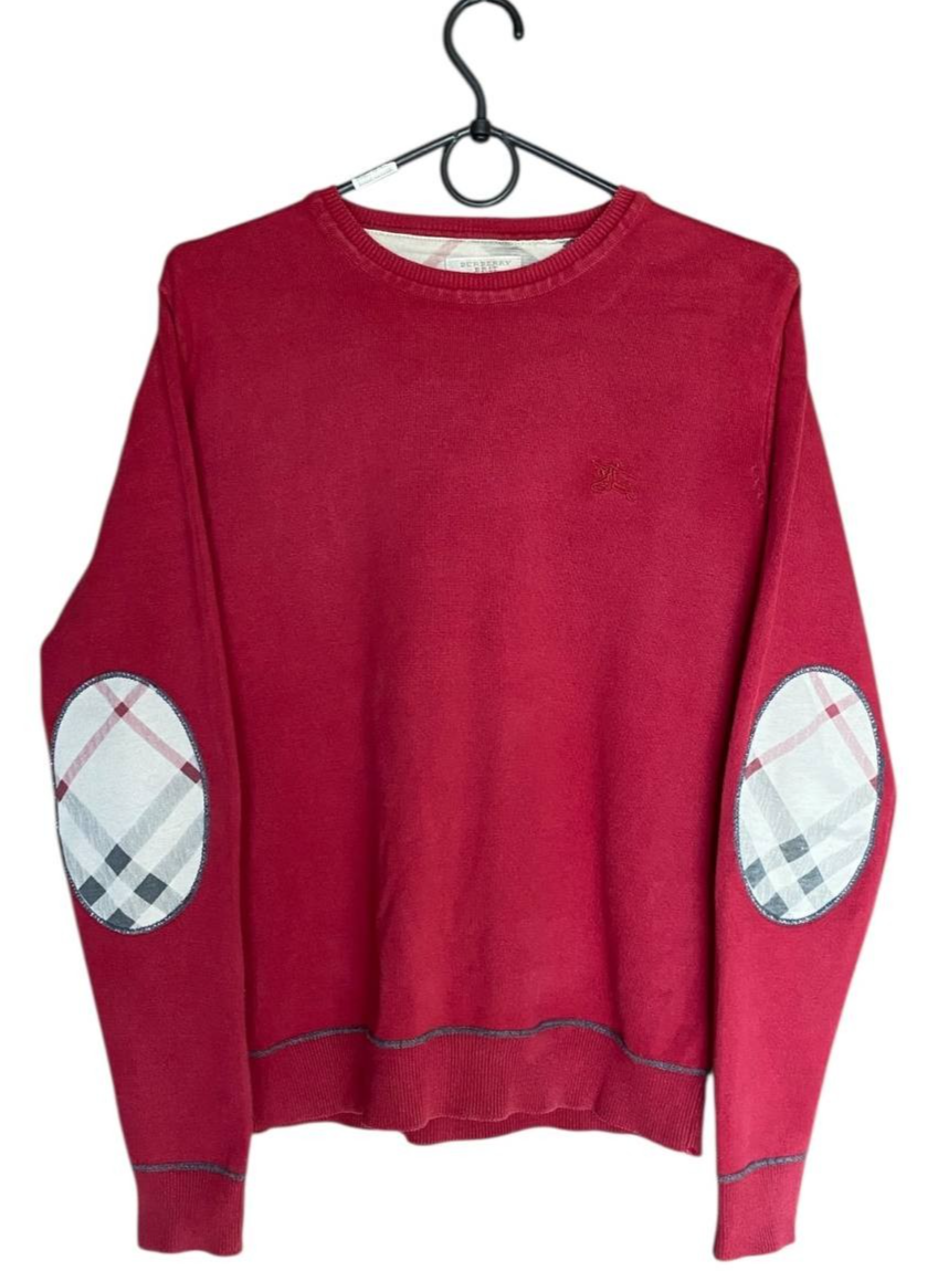VTG Burberry Brit Mens Knit Sweater Red Cotton Nova Check