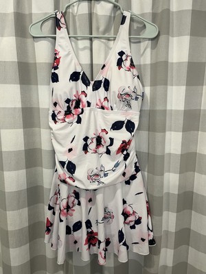 Summer Mae White Floral Swim Dress Size Large Swimsuit