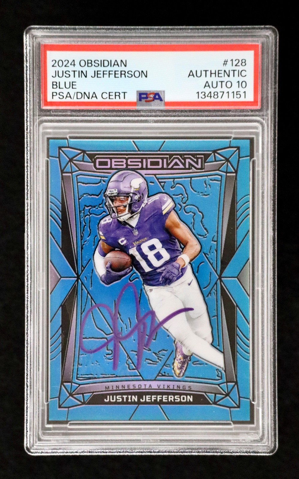 2024 Obsidian Justin Jefferson Auto Blue /25 PSA DNA Auto 10 Vikings CM3