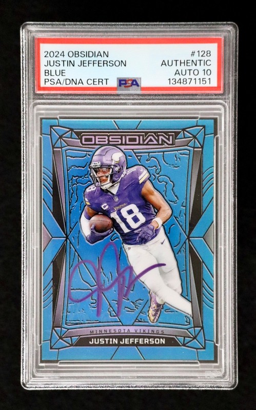 2024 Obsidian Justin Jefferson Auto Blue /25 PSA DNA Auto 10 Vikings CM3