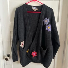 VTG 80s 90s Wool Liz Claiborne Oversized Whimsy Cardigan