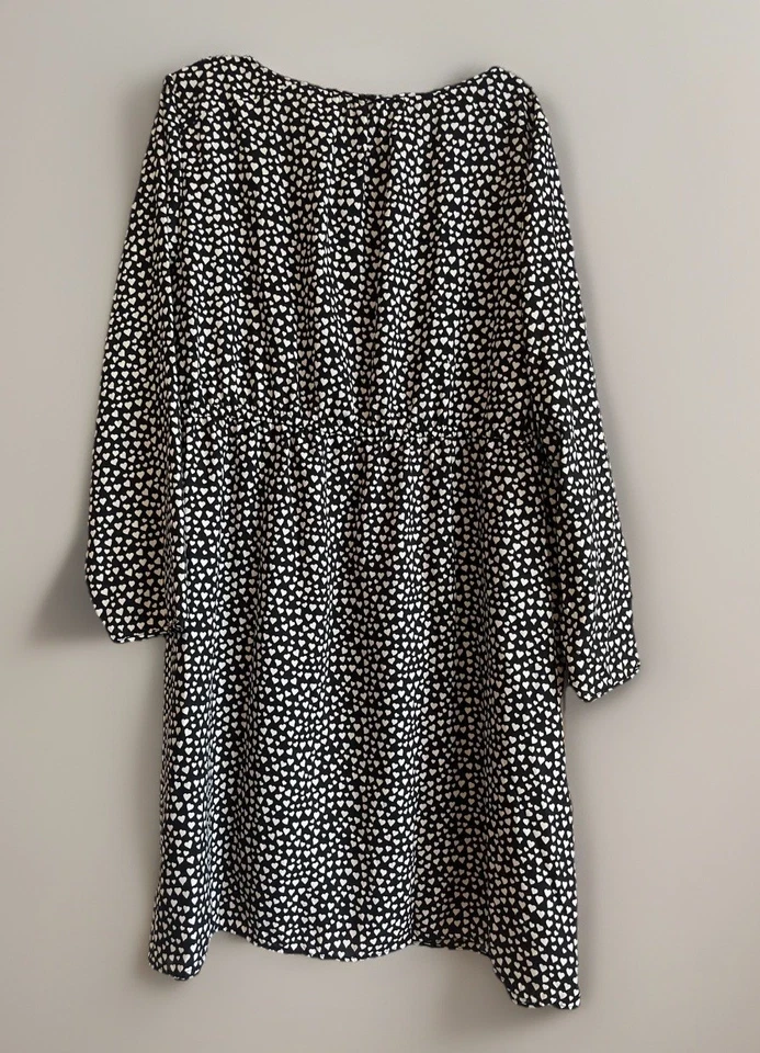 Vestido J.Crew Mercantile Mujer 22 Negro Blanco Estampado Corazón Manga Larga Plus Foto 4 de 4